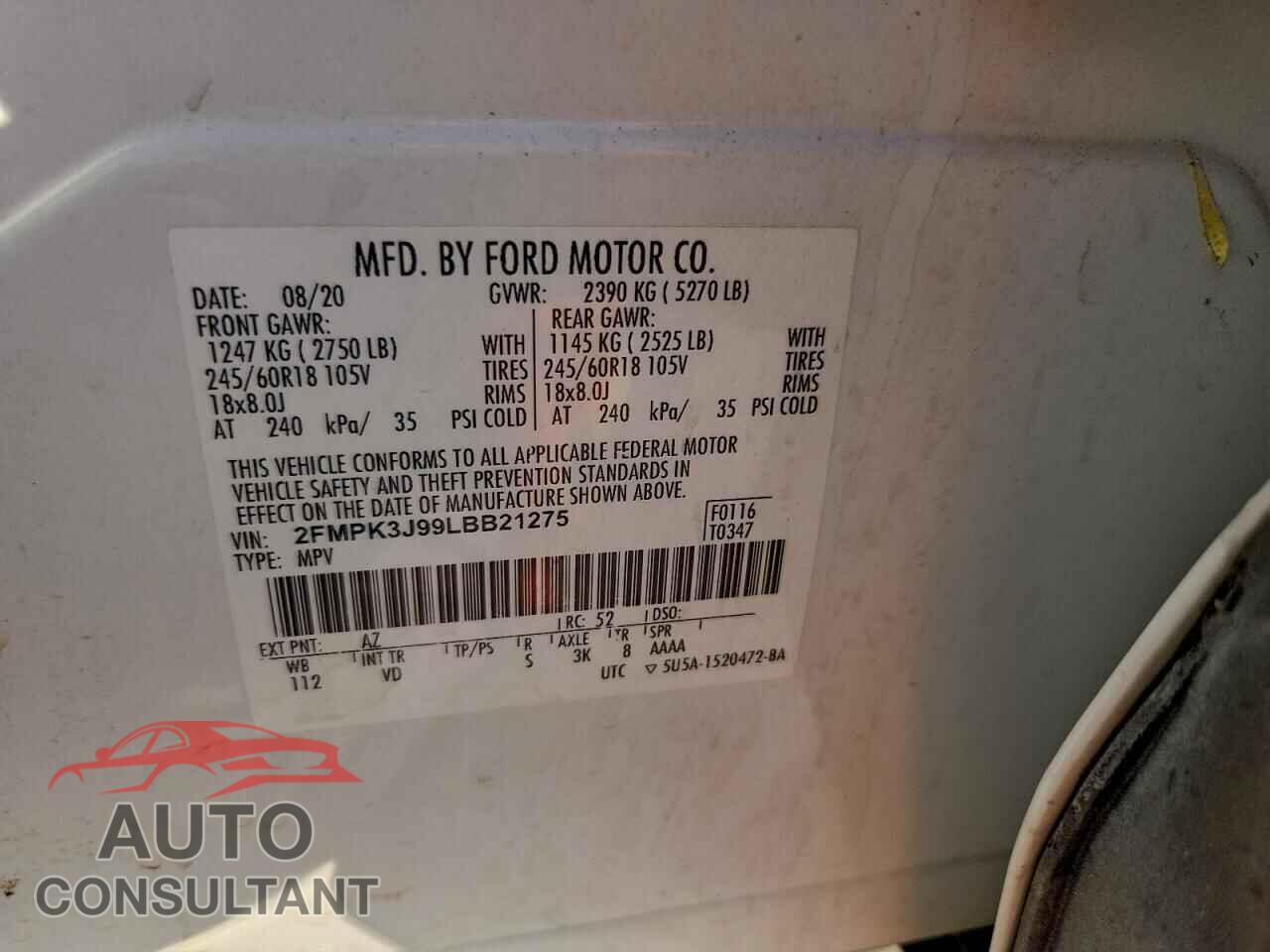 FORD EDGE 2020 - 2FMPK3J99LBB21275
