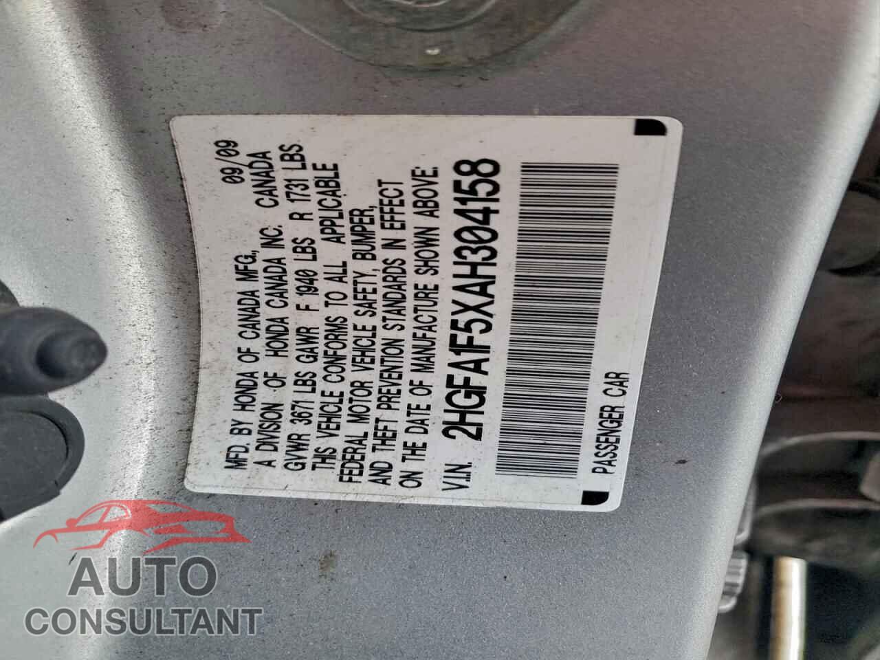 HONDA CIVIC 2010 - 2HGFA1F5XAH304158