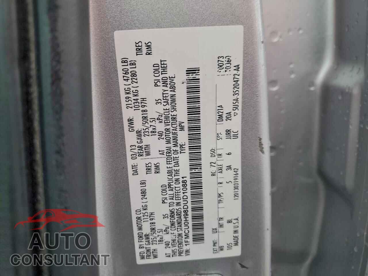 FORD ESCAPE 2013 - 1FMCU0H98DUD10881