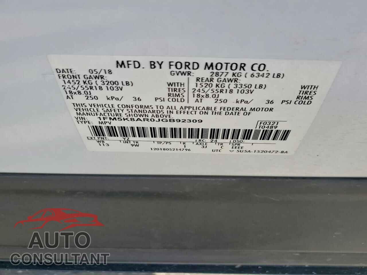 FORD EXPLORER 2018 - 1FM5K8AR0JGB92309