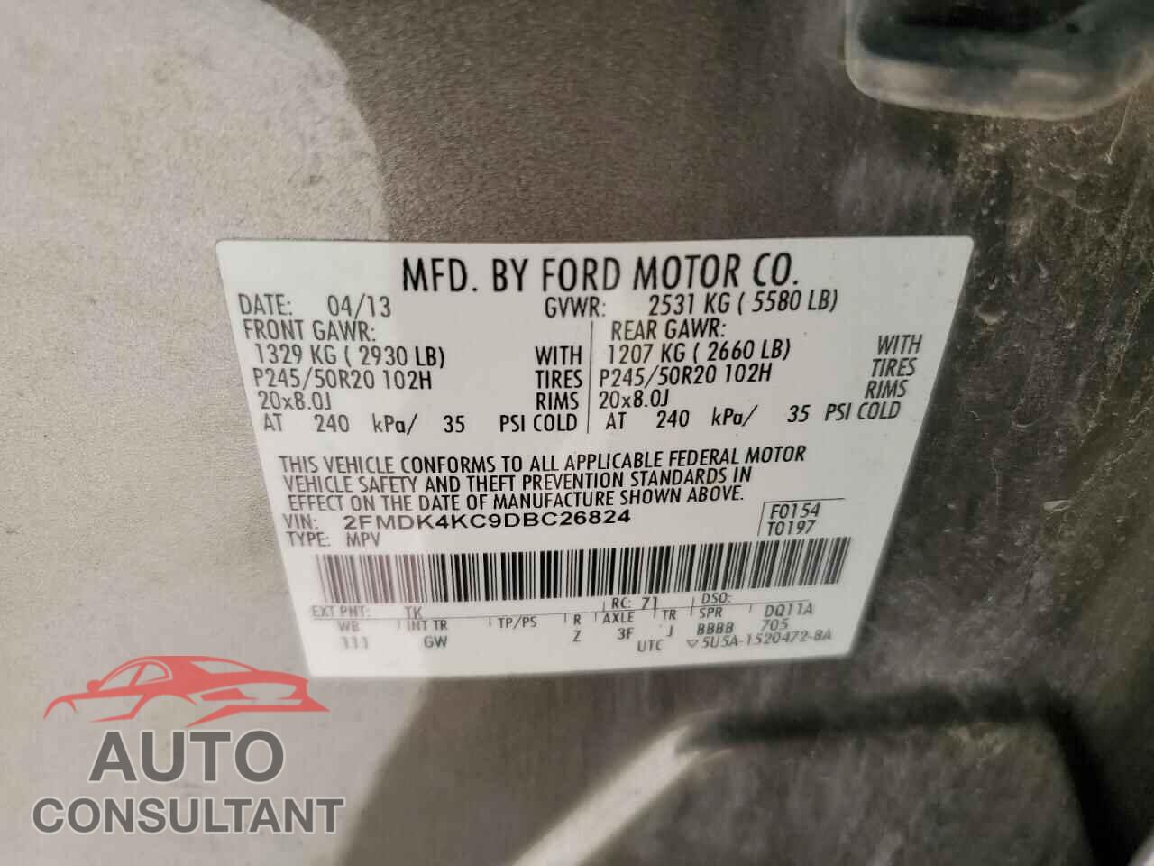 FORD EDGE 2013 - 2FMDK4KC9DBC26824