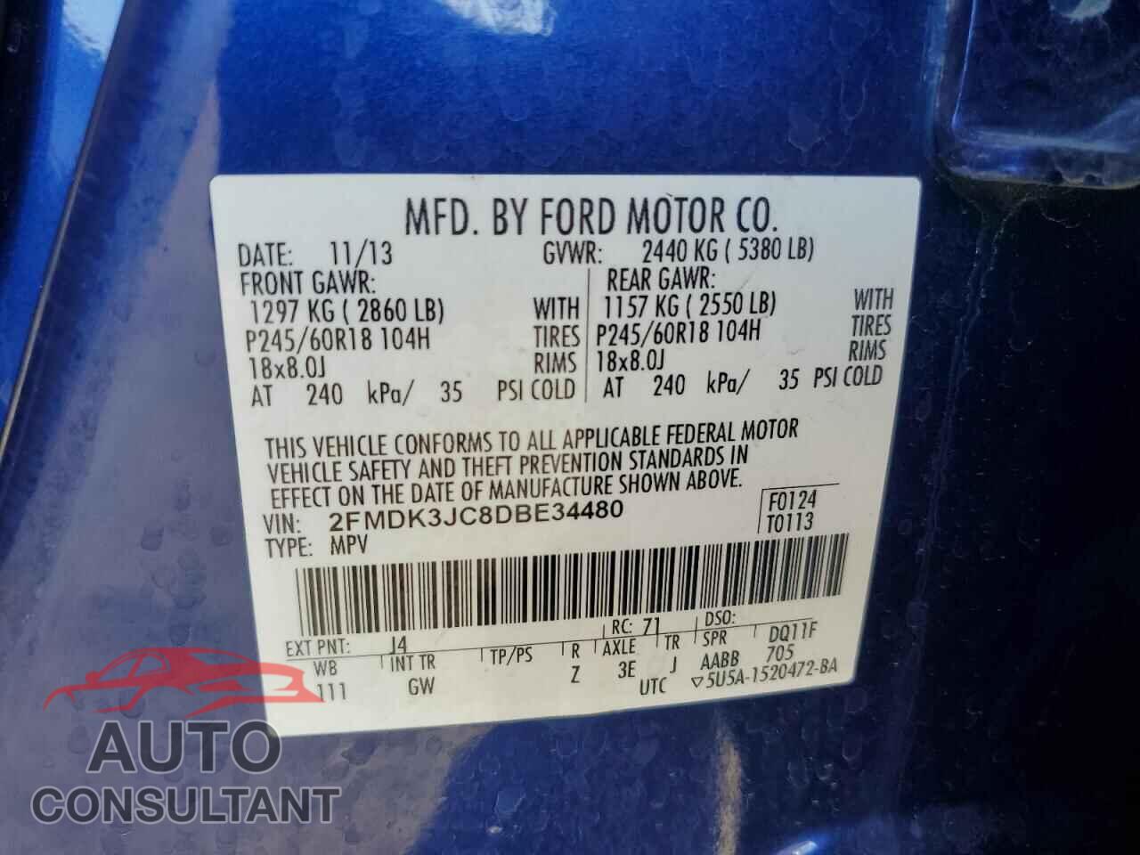 FORD EDGE 2013 - 2FMDK3JC8DBE34480