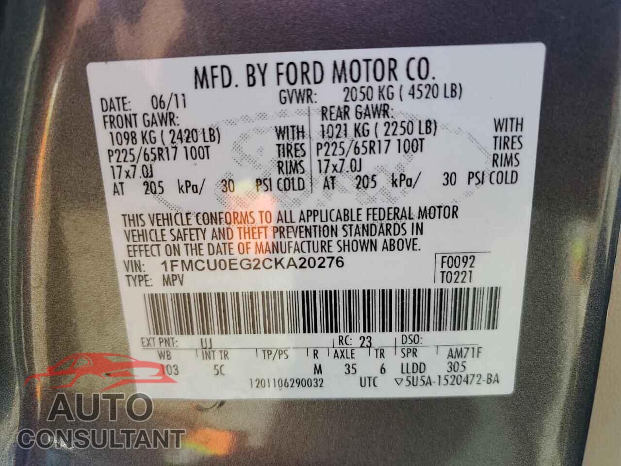 FORD ESCAPE 2012 - 1FMCU0EG2CKA20276
