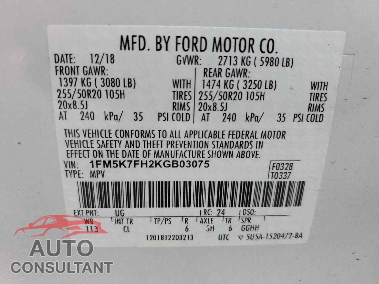 FORD EXPLORER 2019 - 1FM5K7FH2KGB03075