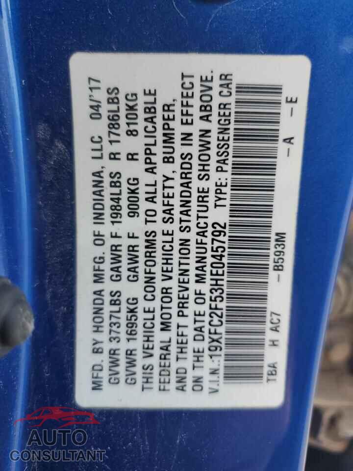 HONDA CIVIC 2017 - 19XFC2F53HE045792