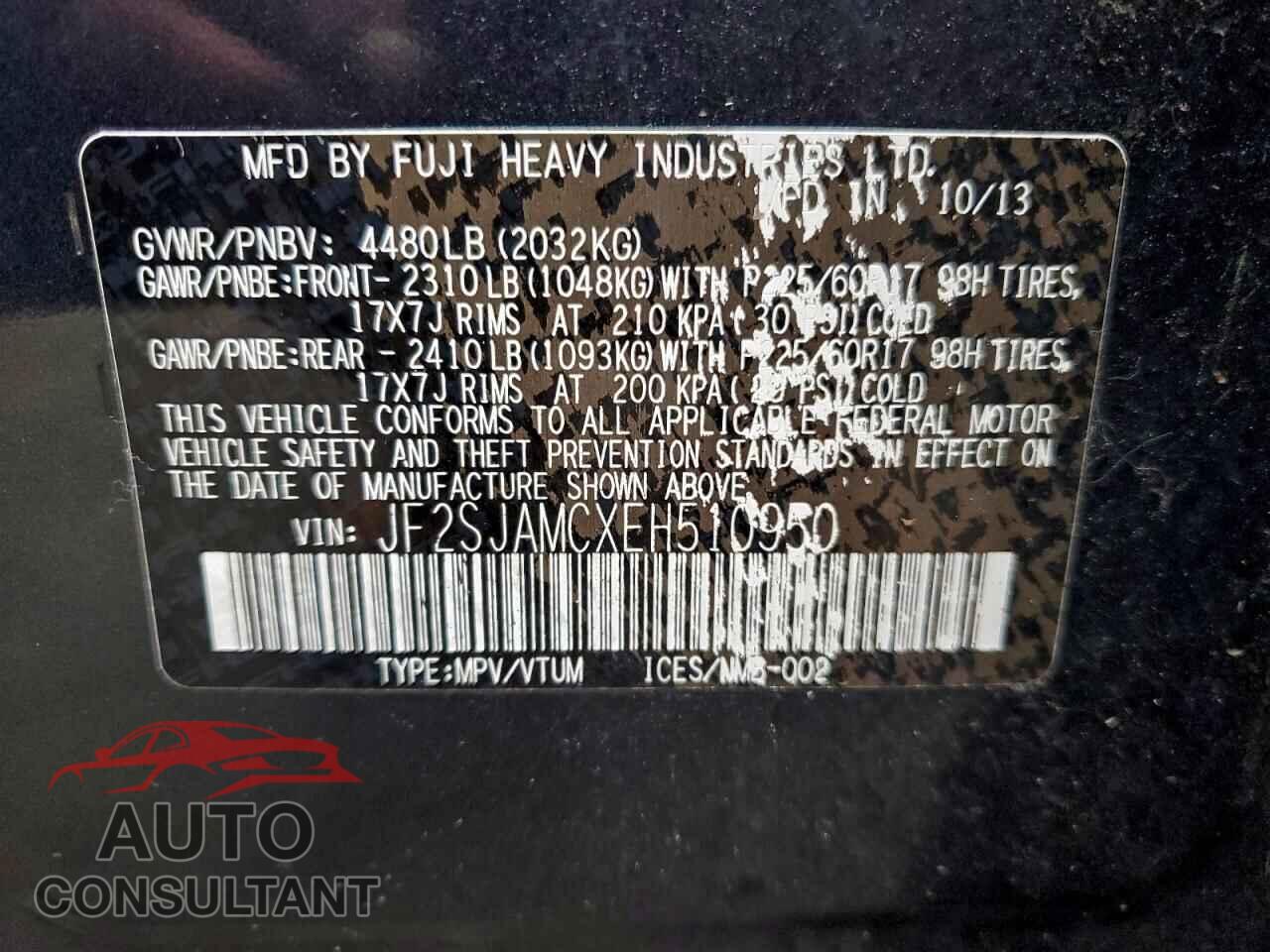 SUBARU FORESTER 2014 - JF2SJAMCXEH510950