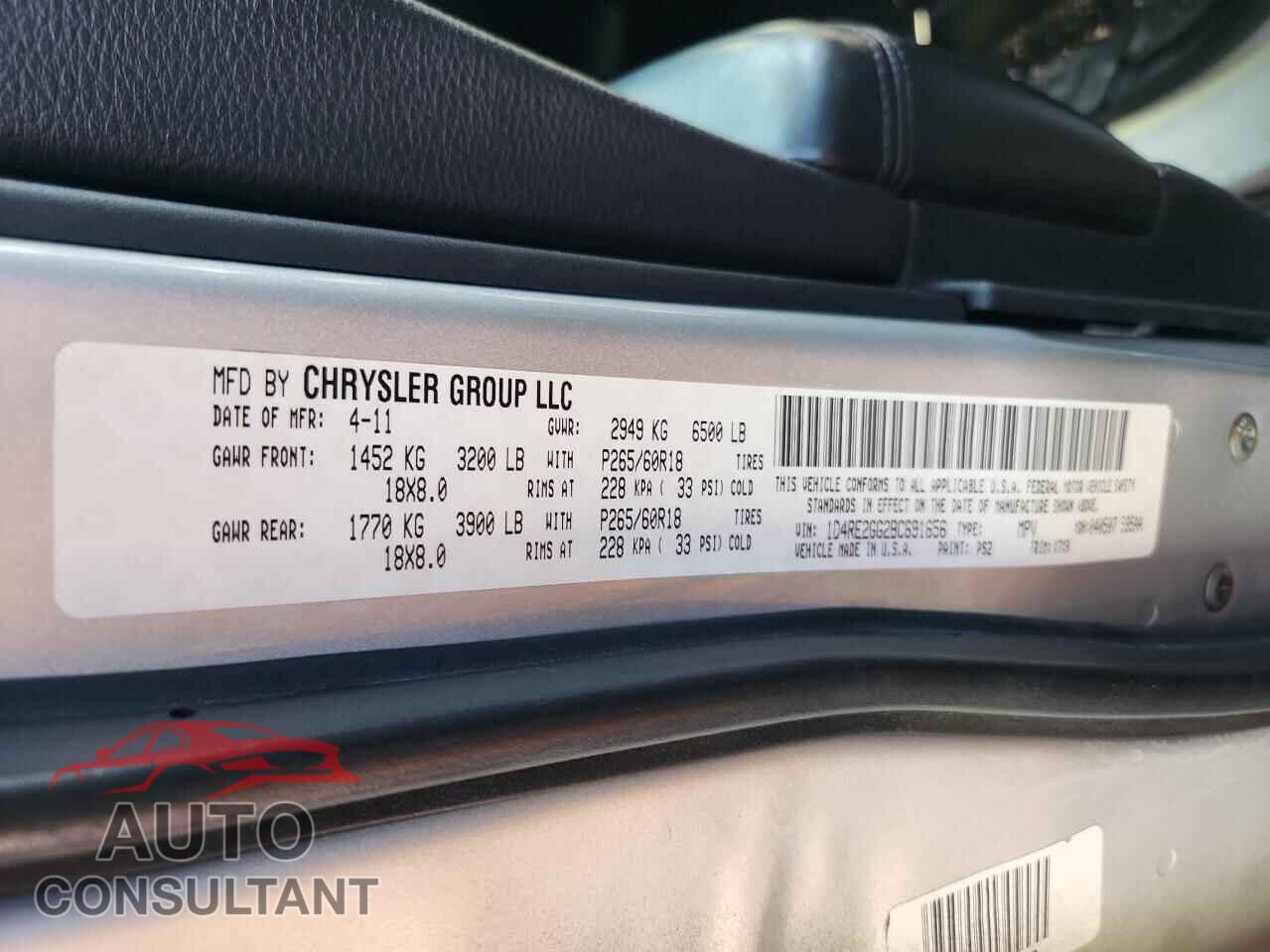 DODGE DURANGO 2011 - 1D4RE2GG2BC691656