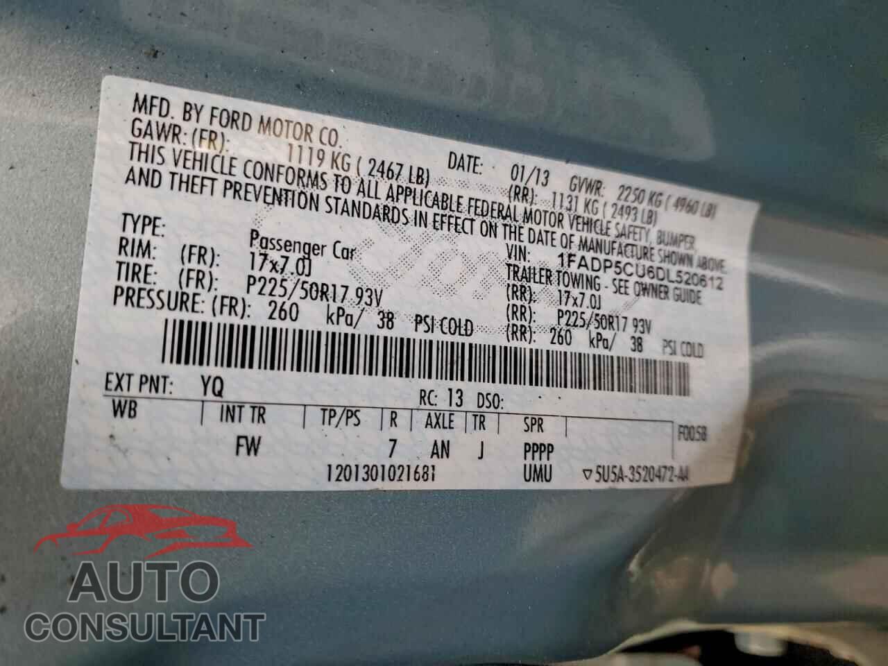 FORD CMAX 2013 - 1FADP5CU6DL520612