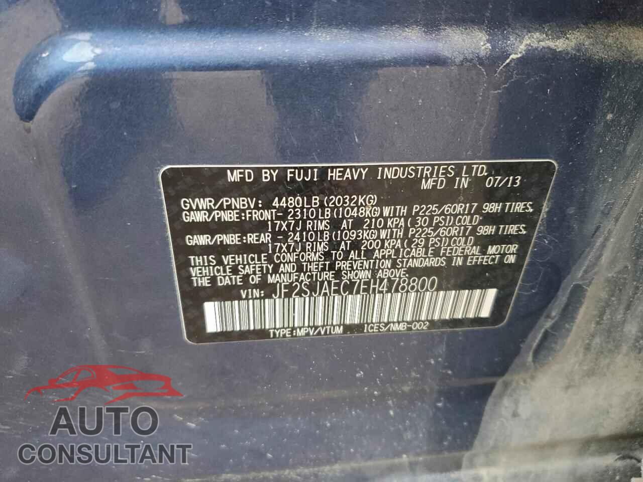 SUBARU FORESTER 2014 - JF2SJAEC7EH478800