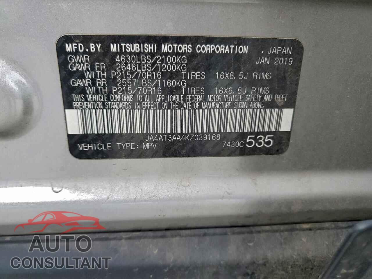 MITSUBISHI ECLIPSE 2019 - JA4AT3AA4KZ039168