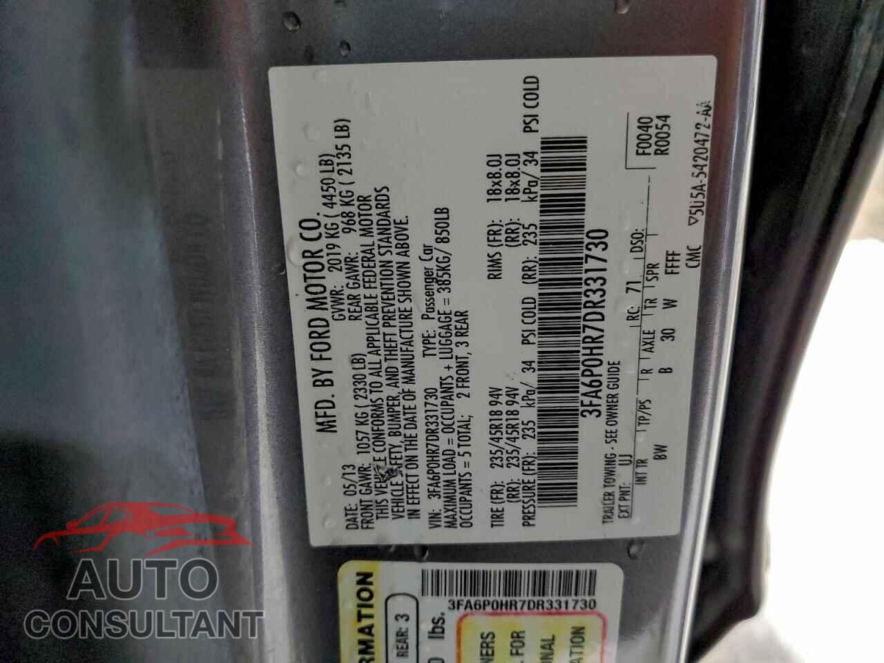 FORD FUSION 2013 - 3FA6P0HR7DR331730