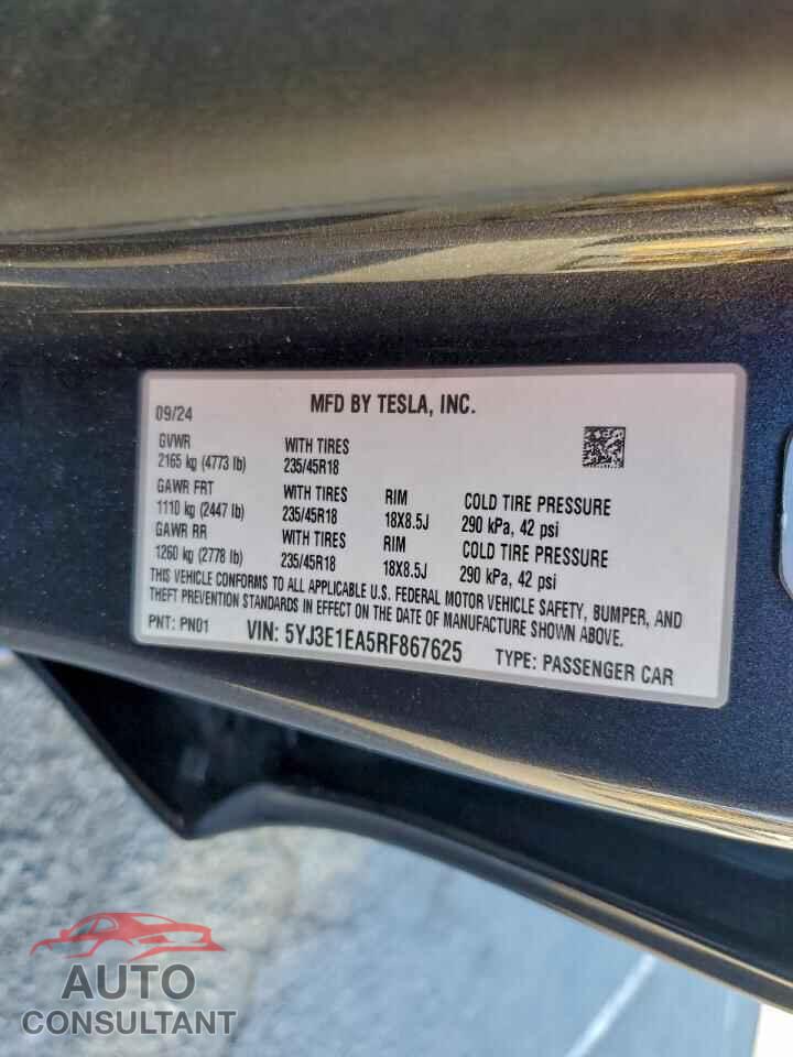 TESLA MODEL 3 2024 - 5YJ3E1EA5RF867625