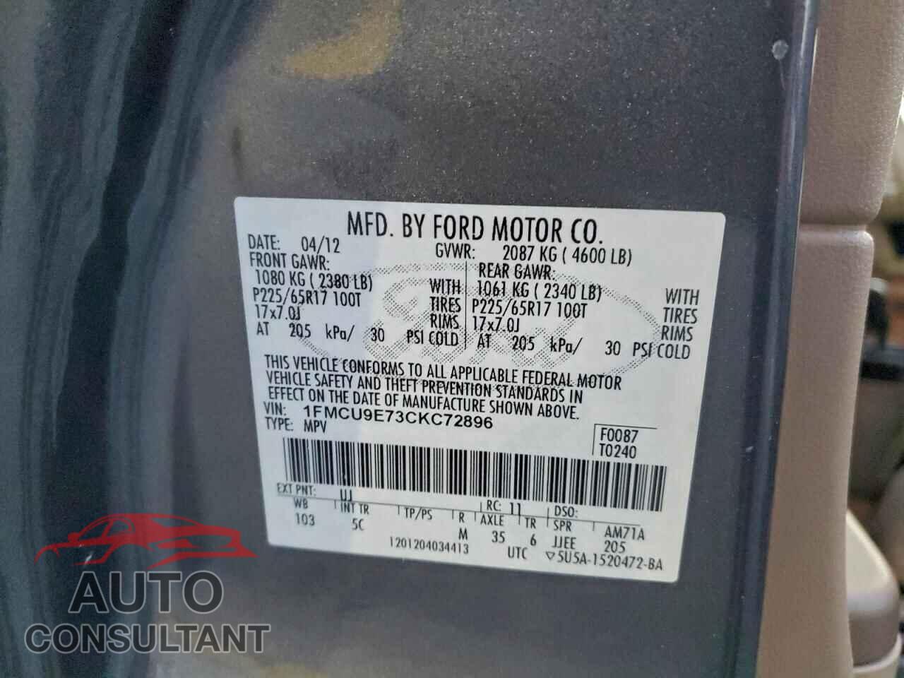 FORD ESCAPE 2012 - 1FMCU9E73CKC72896