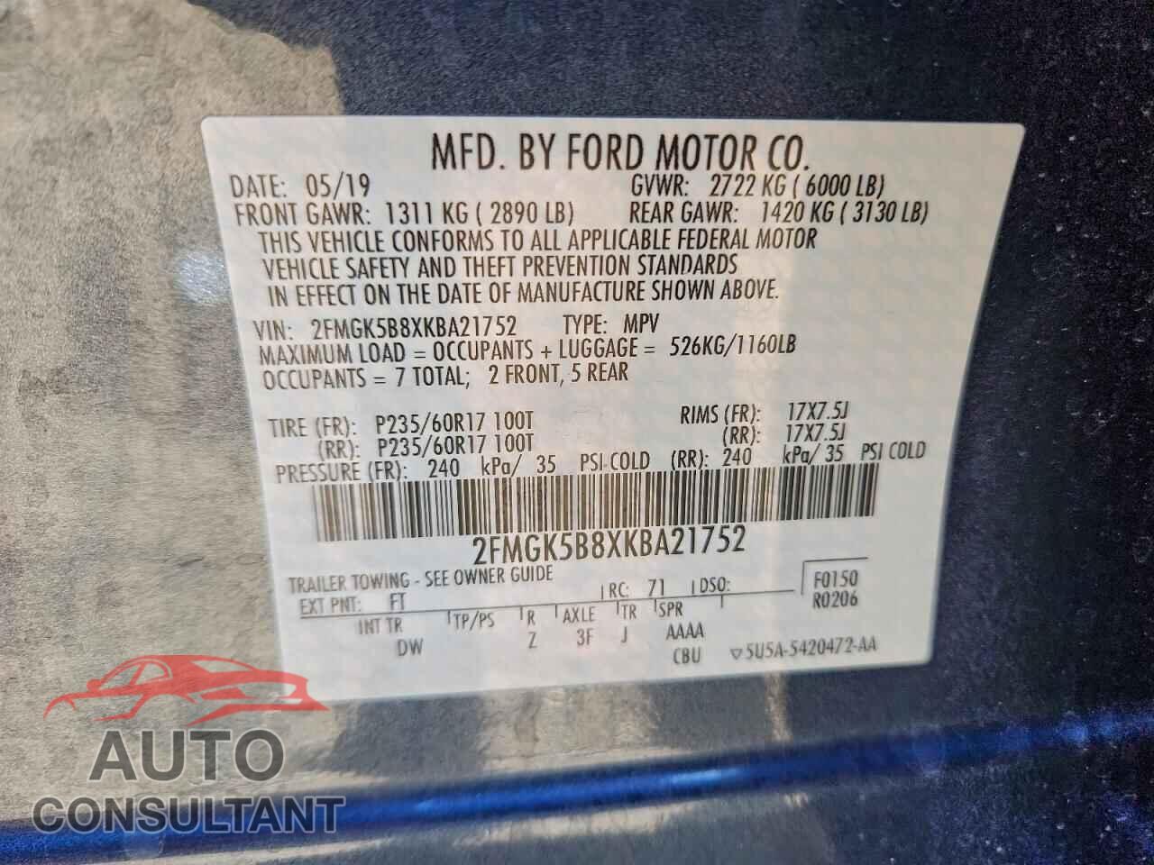 FORD FLEX 2019 - 2FMGK5B8XKBA21752