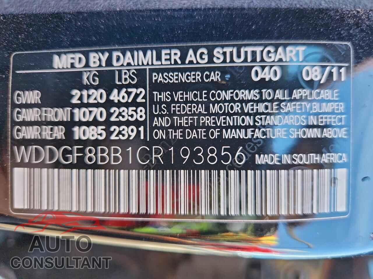 MERCEDES-BENZ C-CLASS 2012 - WDDGF8BB1CR193856