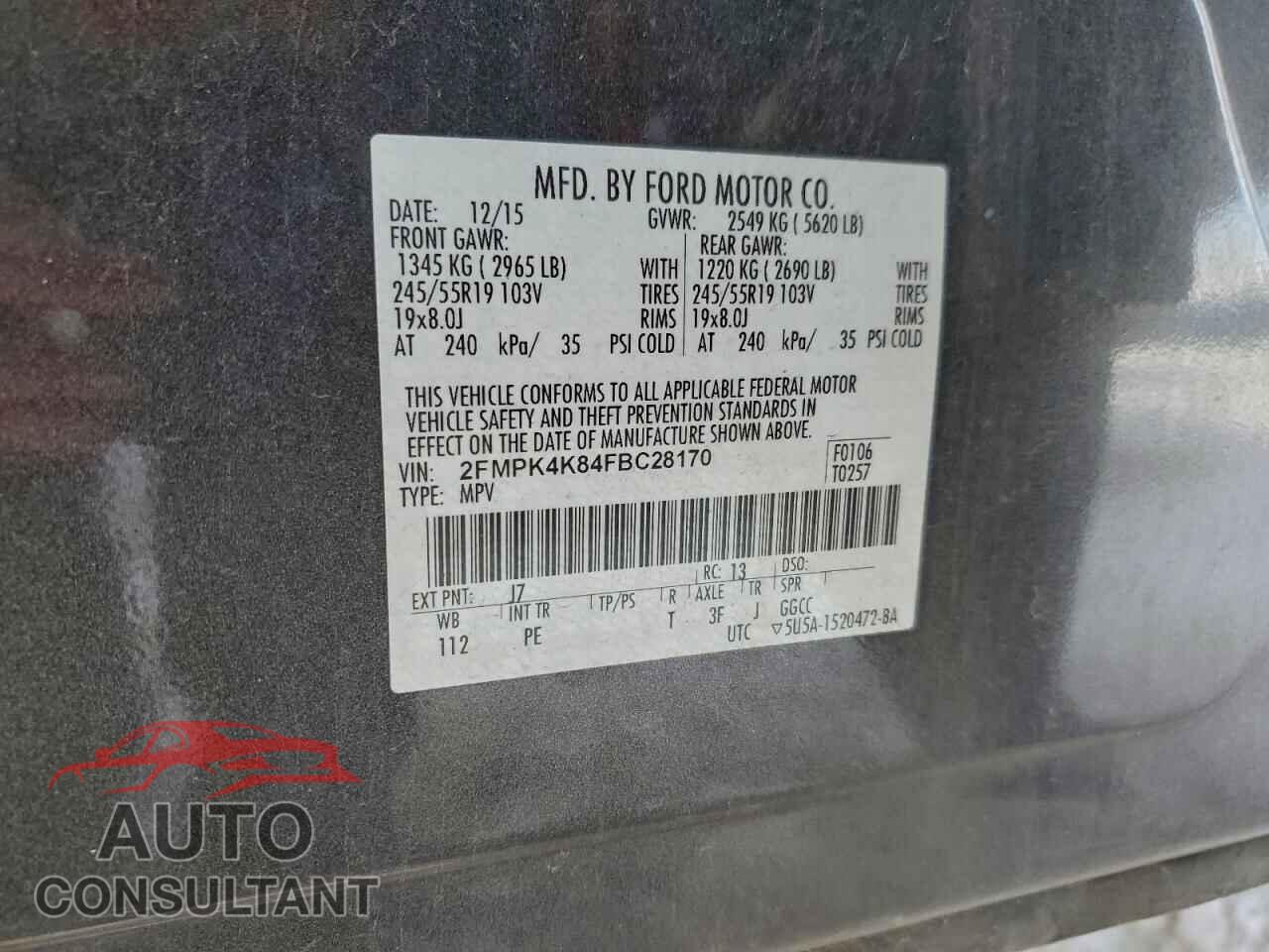 FORD EDGE 2015 - 2FMPK4K84FBC28170