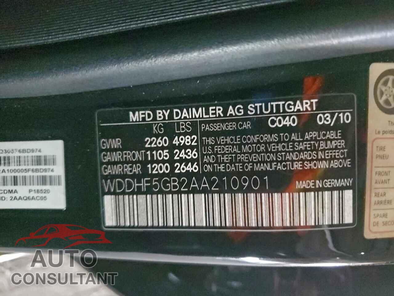 MERCEDES-BENZ E-CLASS 2010 - WDDHF5GB2AA210901