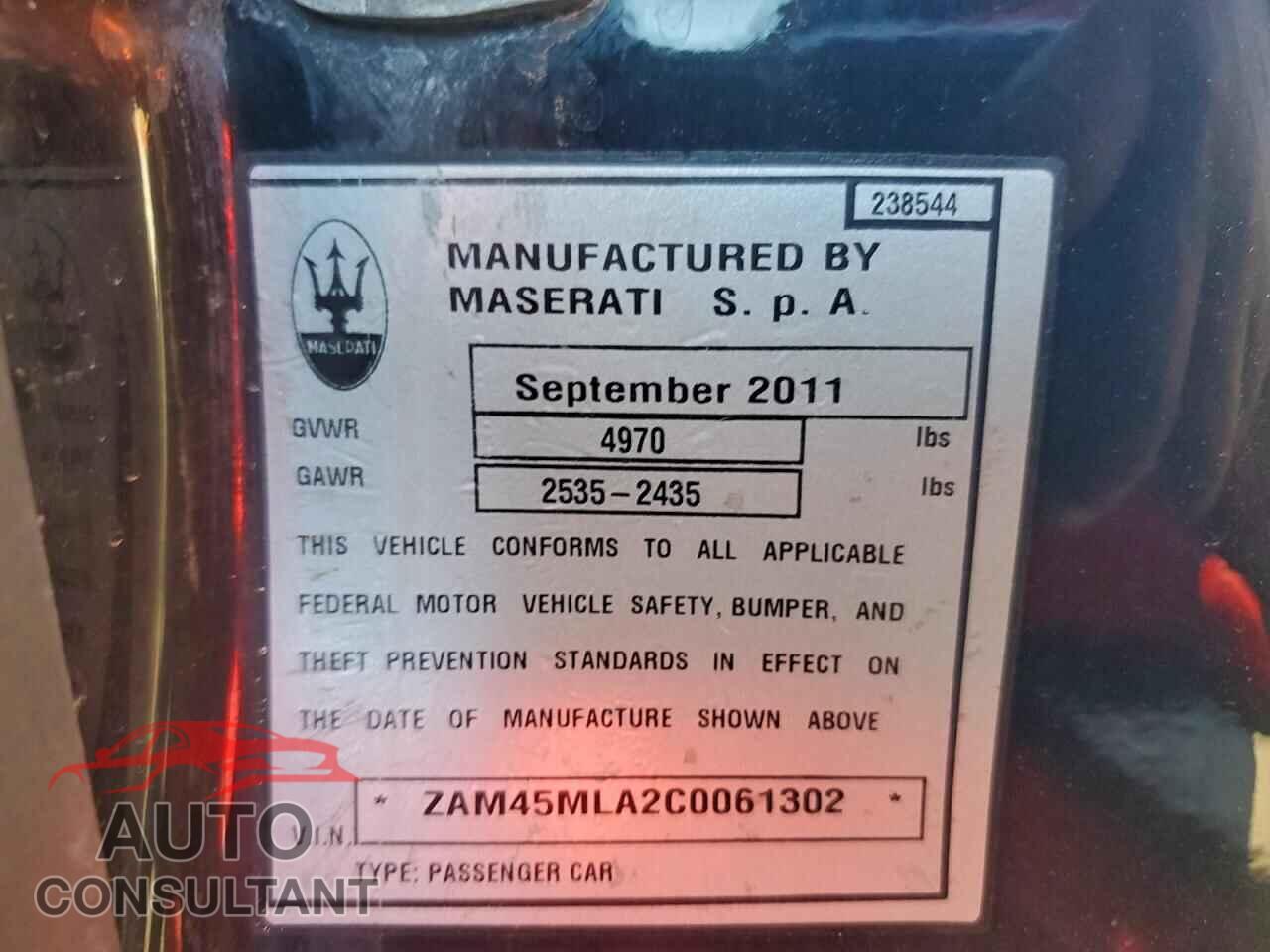 MASERATI ALL MODELS 2012 - ZAM45MLA2C0061302