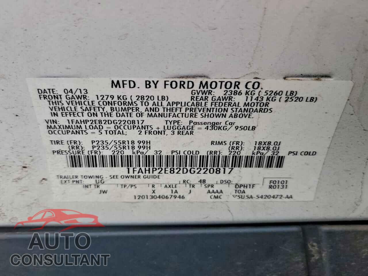 FORD TAURUS 2013 - 1FAHP2E82DG220817