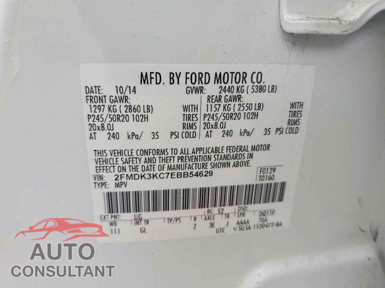 FORD EDGE 2014 - 2FMDK3KC7EBB54629
