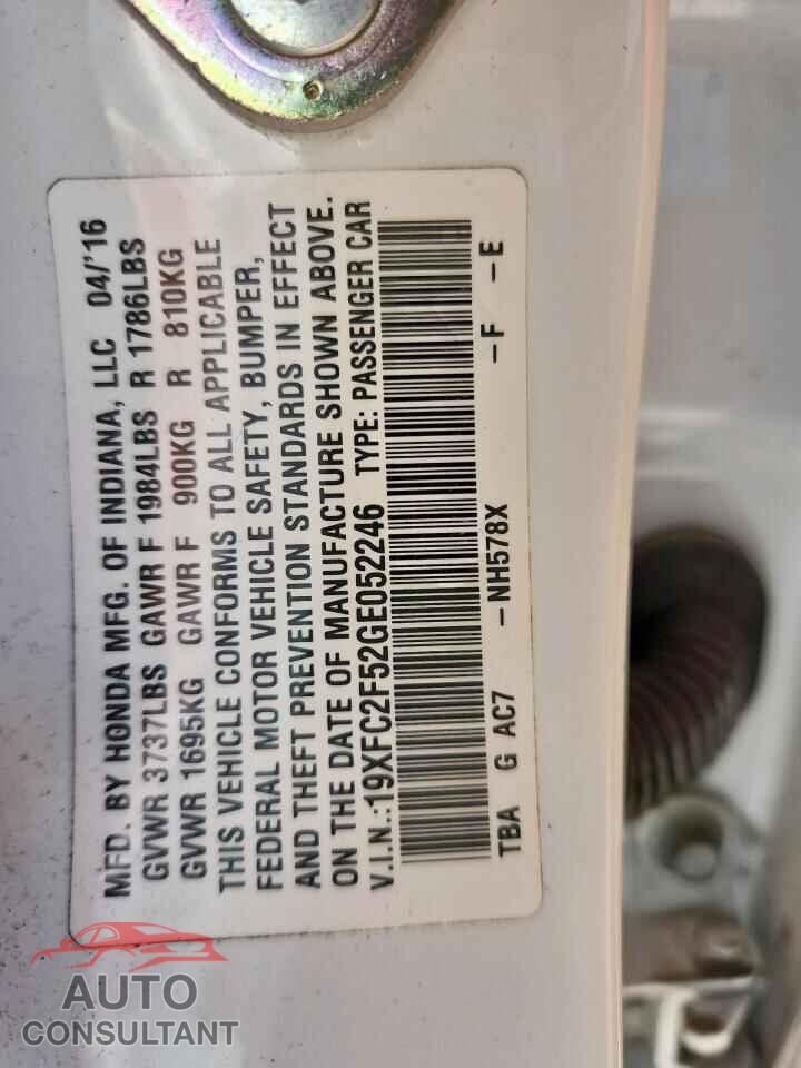 HONDA CIVIC 2016 - 19XFC2F52GE052246