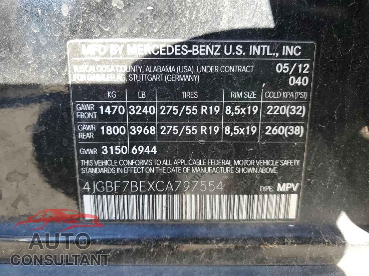 MERCEDES-BENZ GL-CLASS 2012 - 4JGBF7BEXCA797554