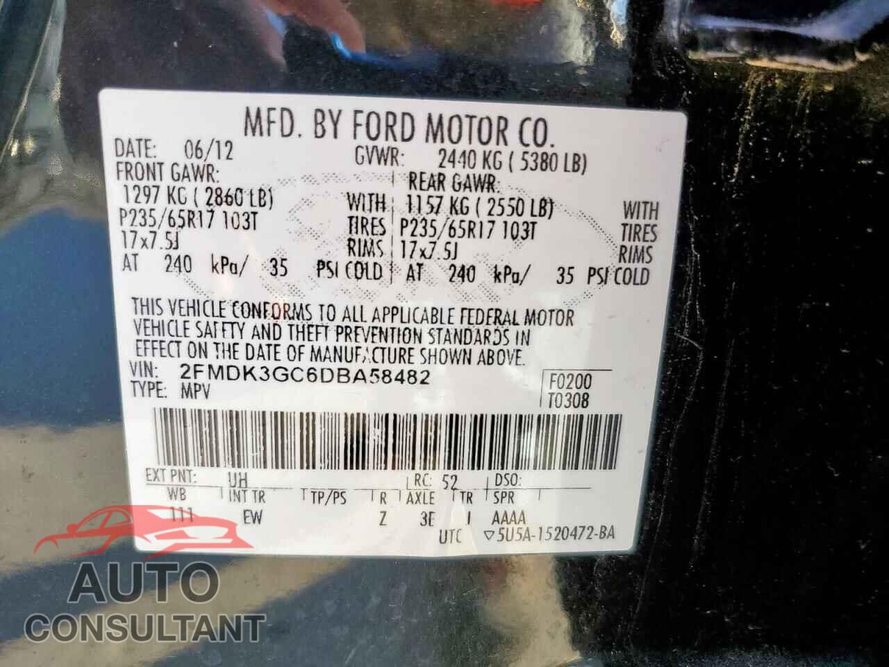 FORD EDGE 2013 - 2FMDK3GC6DBA58482