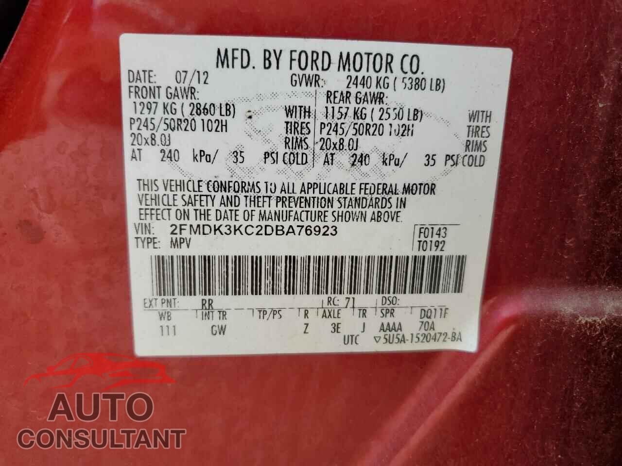FORD EDGE 2013 - 2FMDK3KC2DBA76923