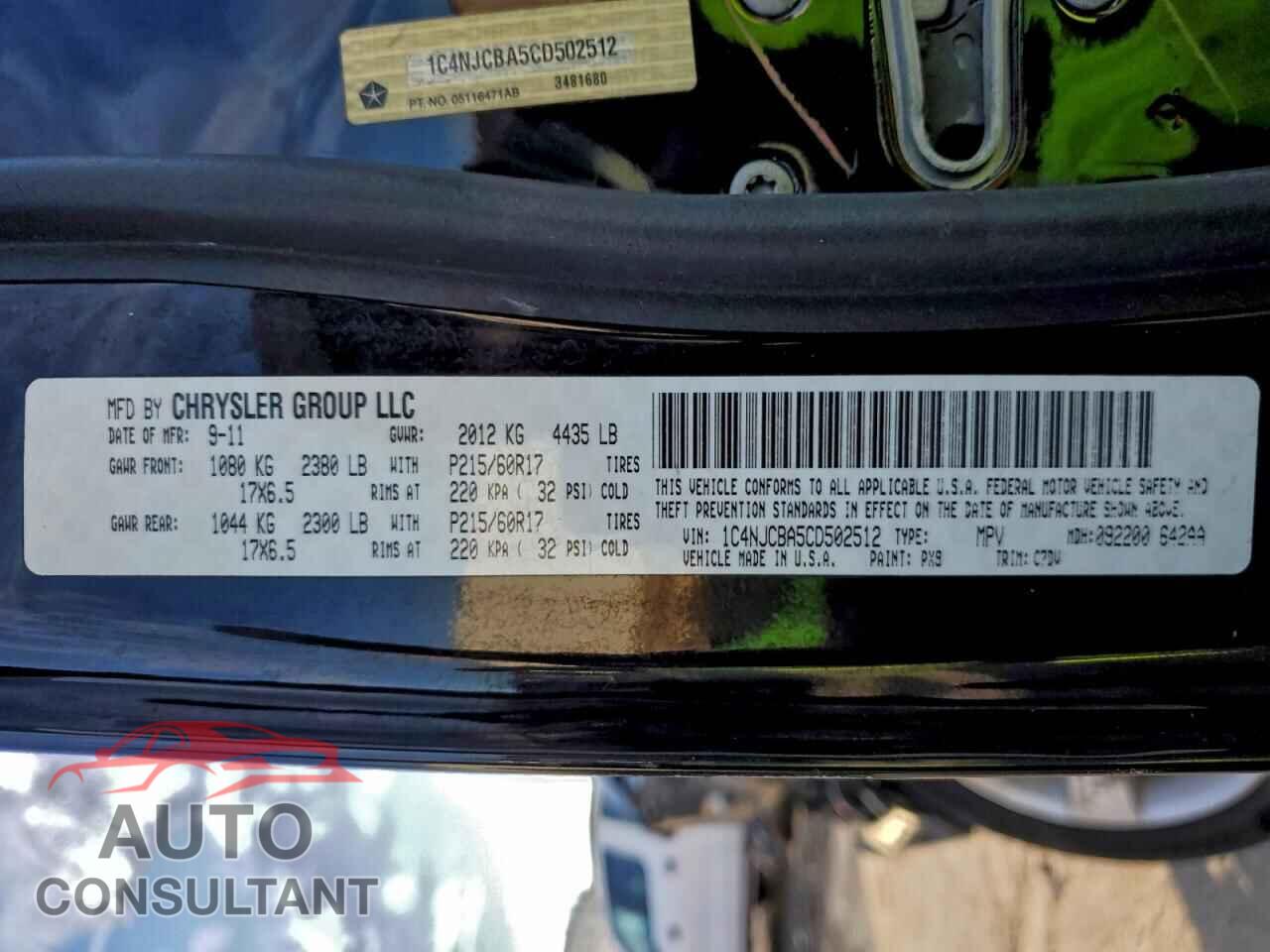 JEEP COMPASS 2012 - 1C4NJCBA5CD502512