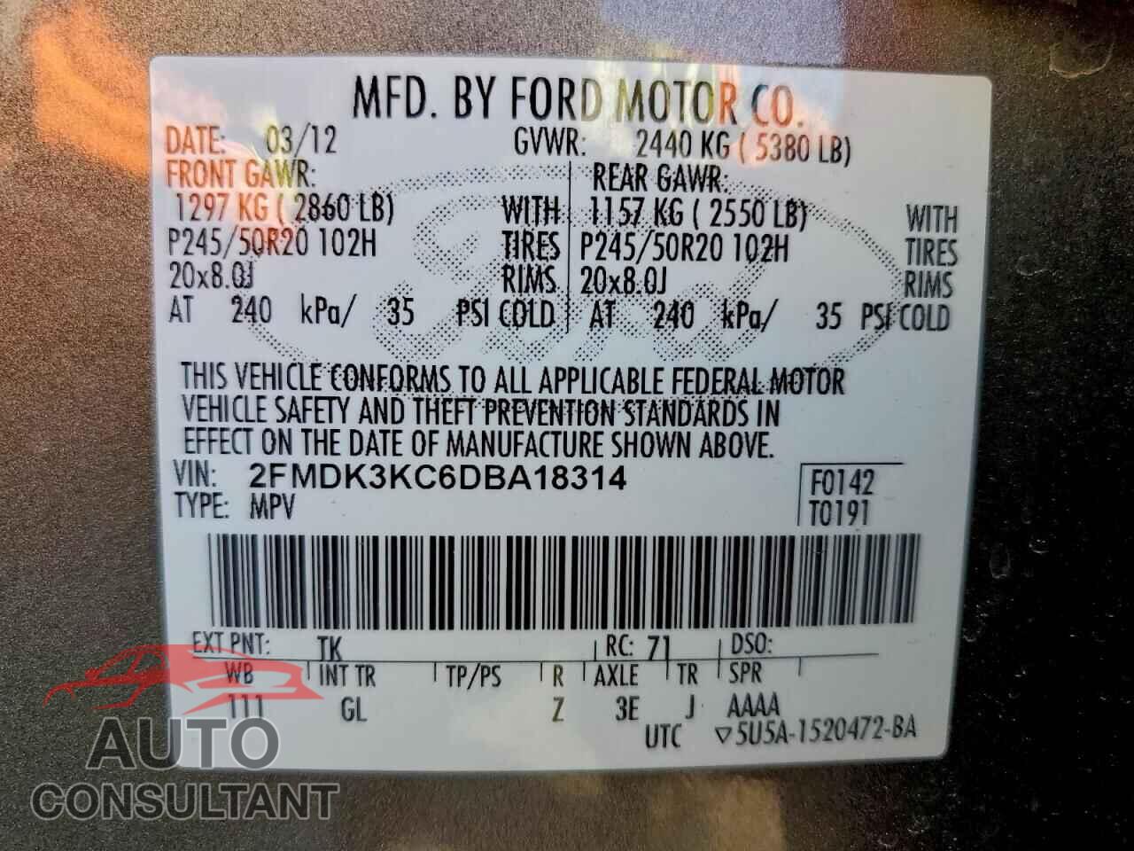 FORD EDGE 2013 - 2FMDK3KC6DBA18314