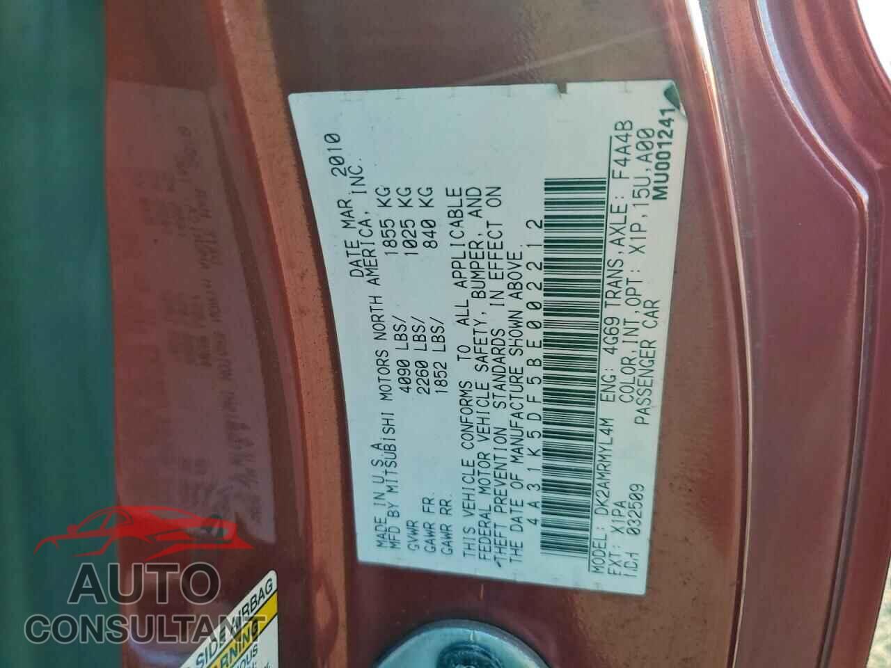 MITSUBISHI ECLIPSE 2011 - 4A31K5DF5BE002212