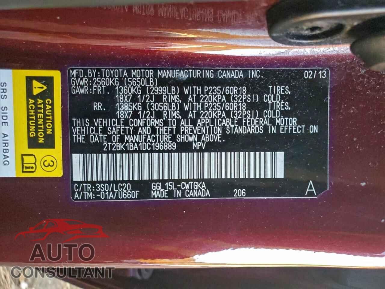 LEXUS RX350 2013 - 2T2BK1BA1DC196889
