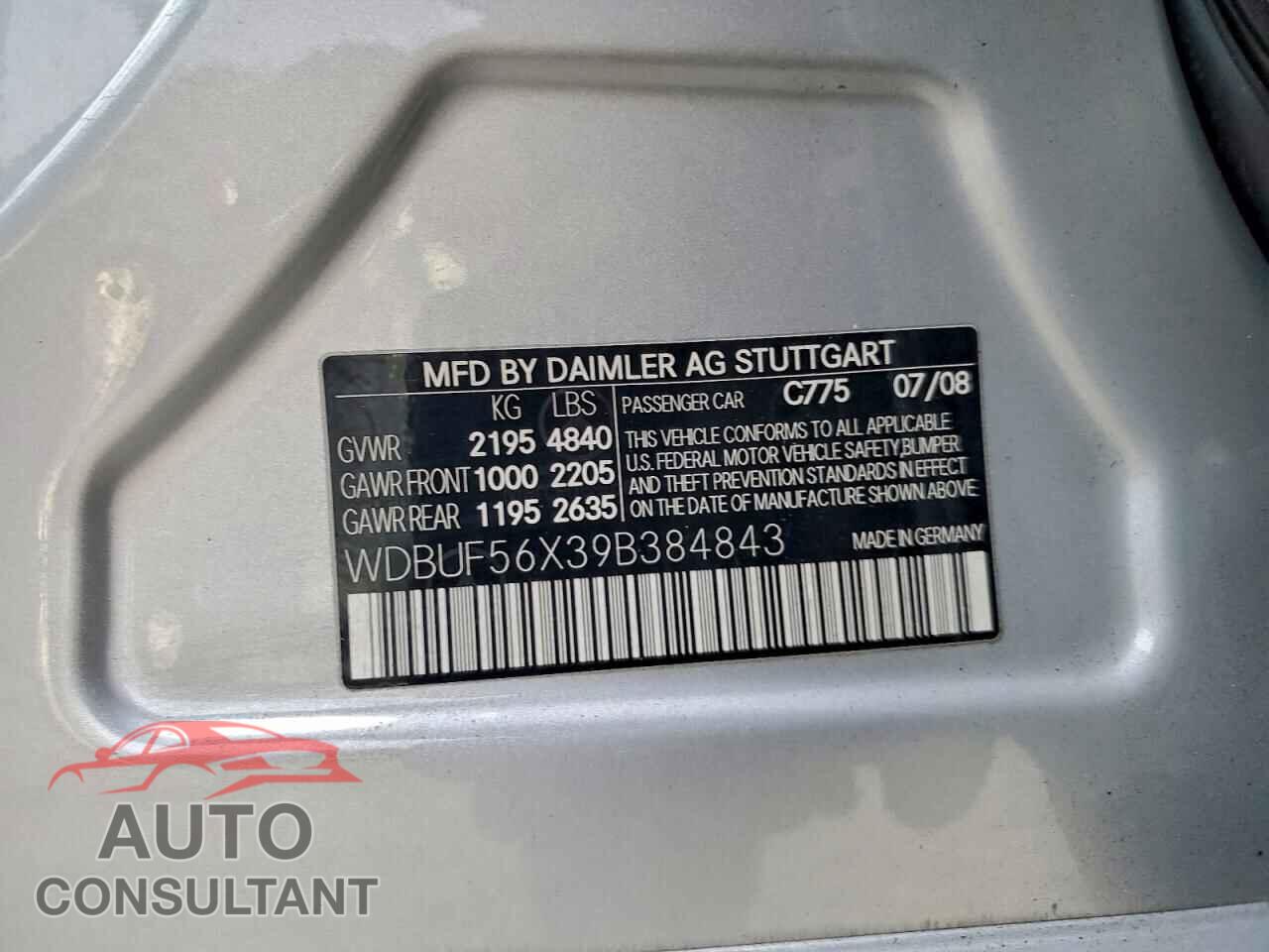 MERCEDES-BENZ E-CLASS 2009 - WDBUF56X39B384843