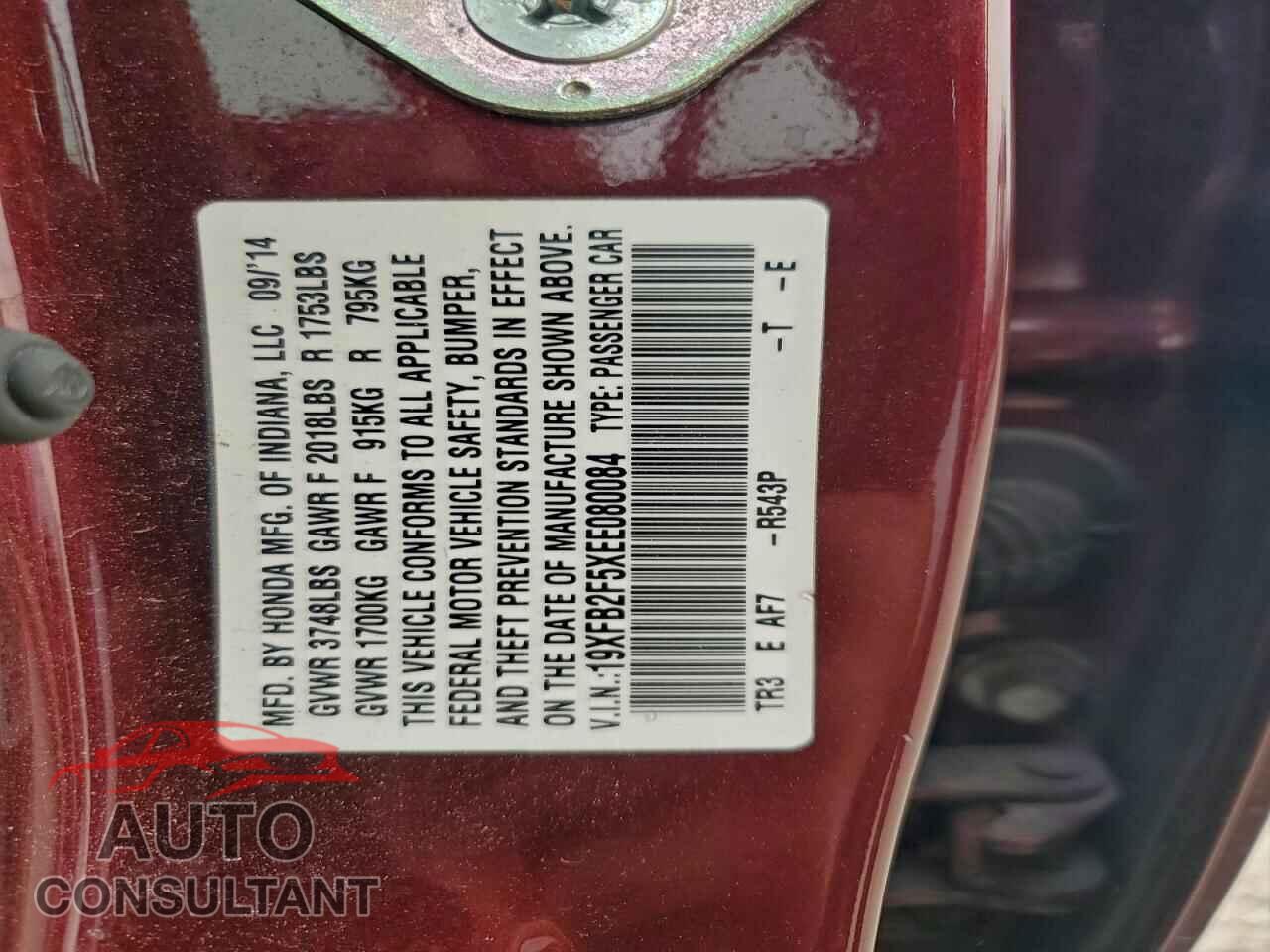 HONDA CIVIC 2014 - 19XFB2F5XEE080084