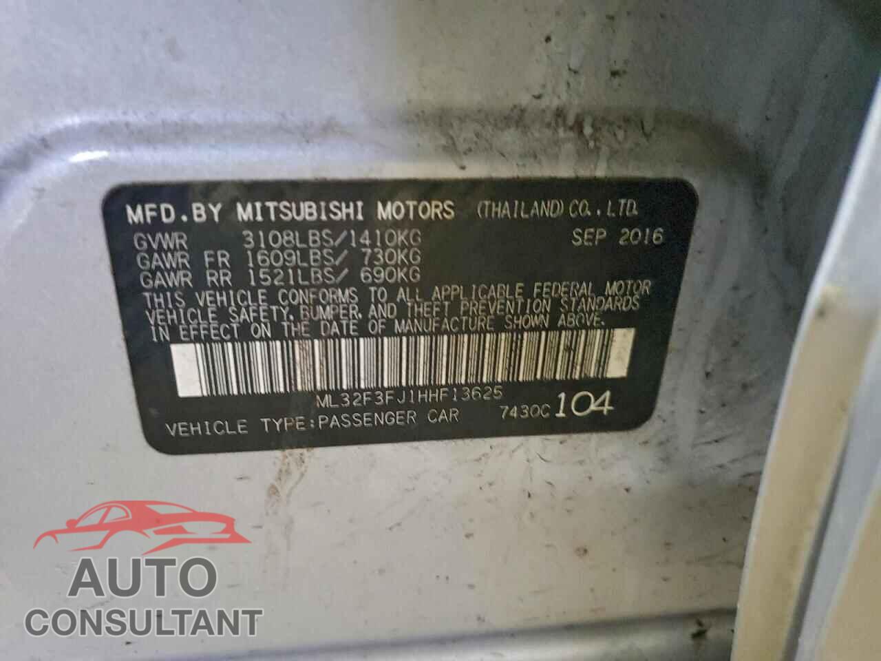MITSUBISHI MIRAGE 2017 - ML32F3FJ1HHF13625