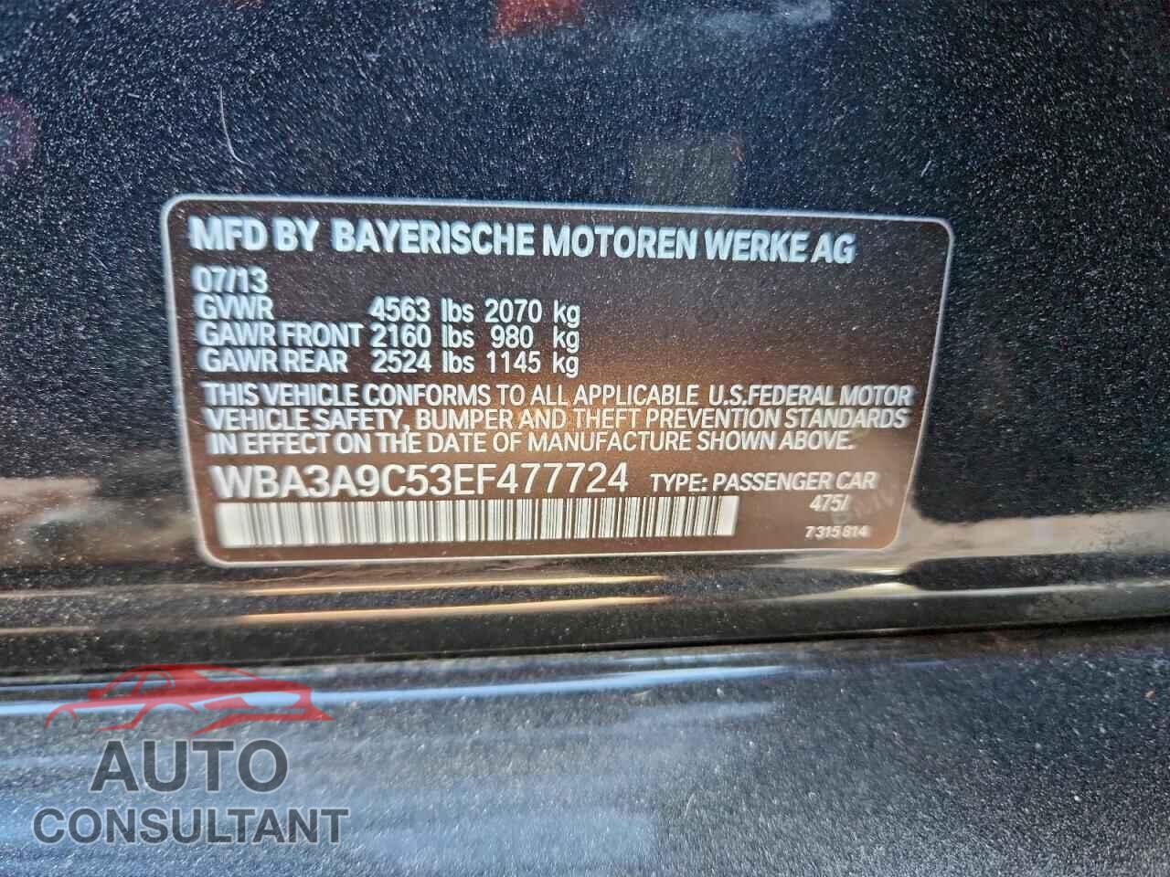 BMW 3 SERIES 2014 - WBA3A9C53EF477724