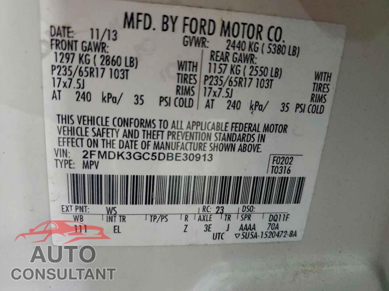FORD EDGE 2013 - 2FMDK3GC5DBE30913