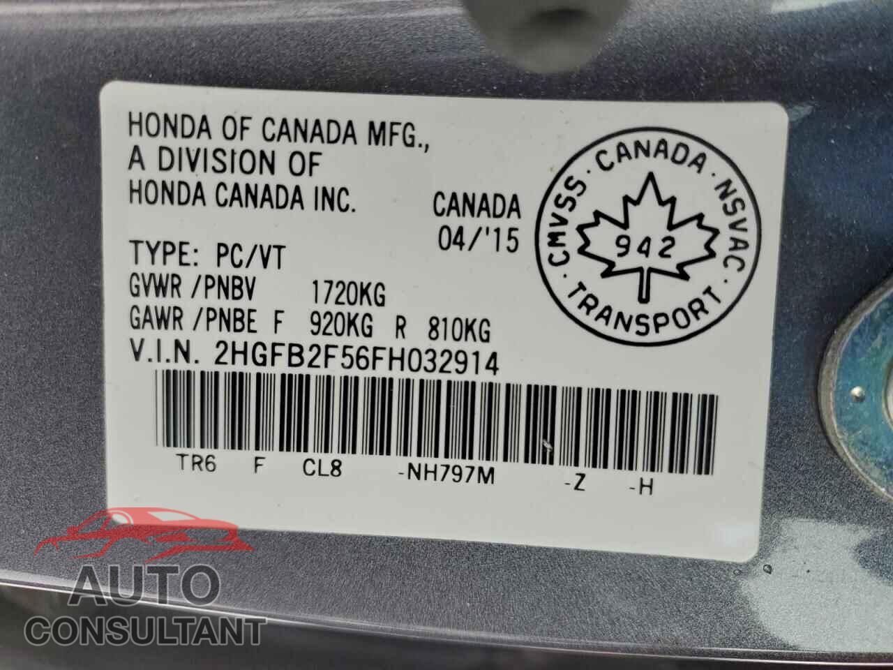 HONDA CIVIC 2015 - 2HGFB2F56FH032914