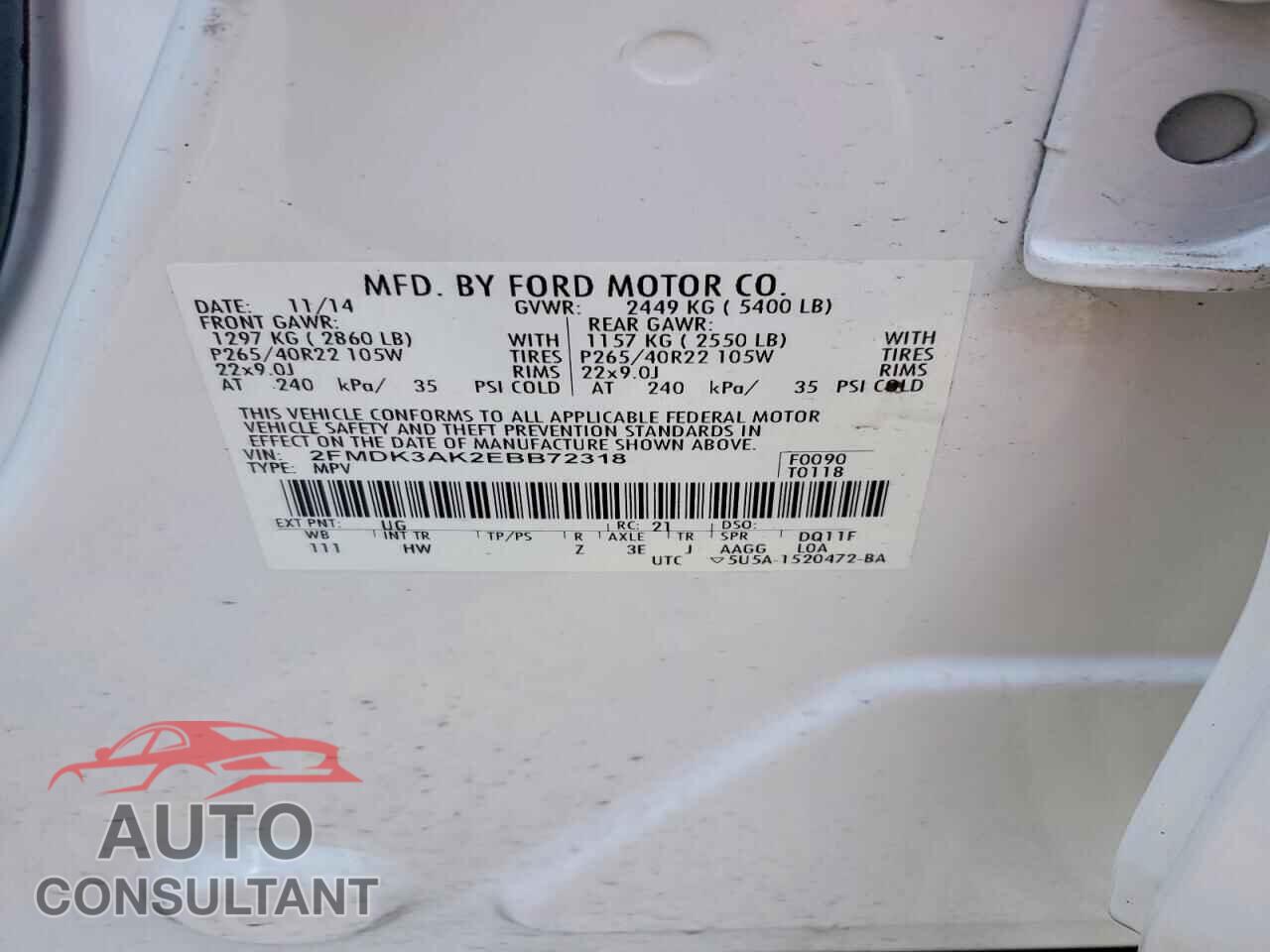 FORD EDGE 2014 - 2FMDK3AK2EBB72318
