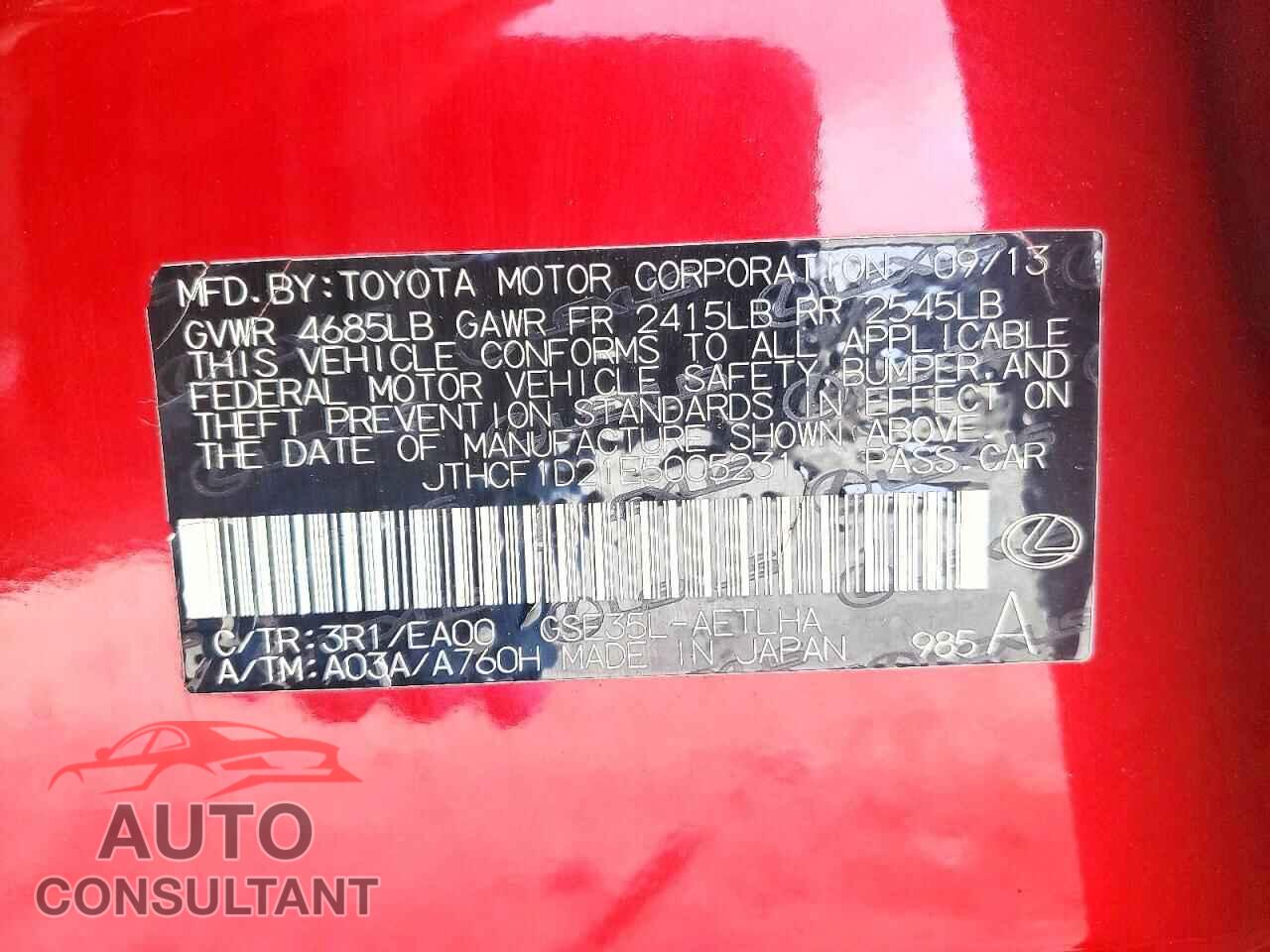 LEXUS IS 2014 - JTHCF1D21E5005231