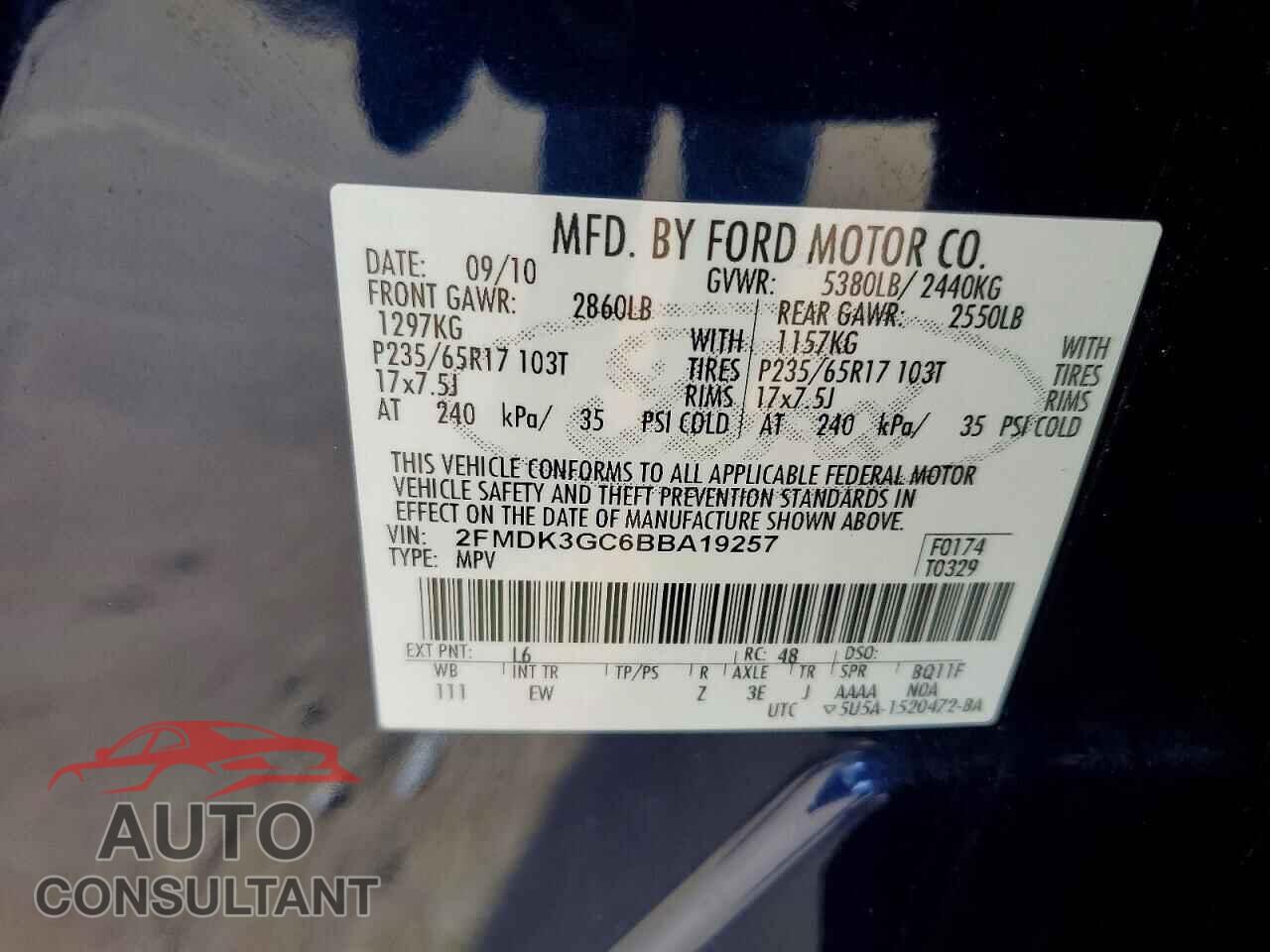 FORD EDGE 2011 - 2FMDK3GC6BBA19257