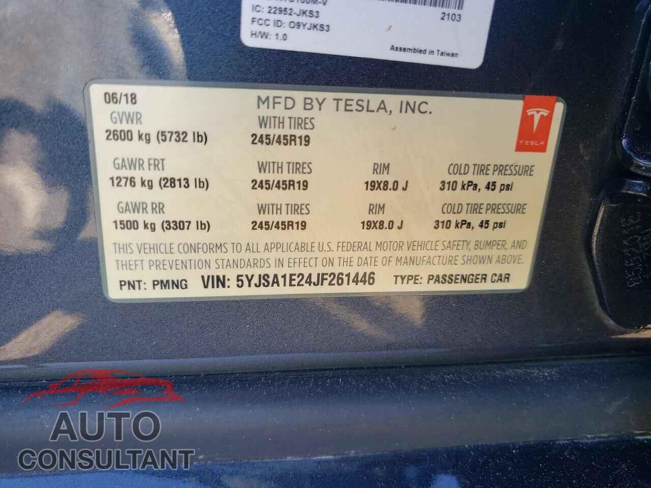 TESLA MODEL S 2018 - 5YJSA1E24JF261446