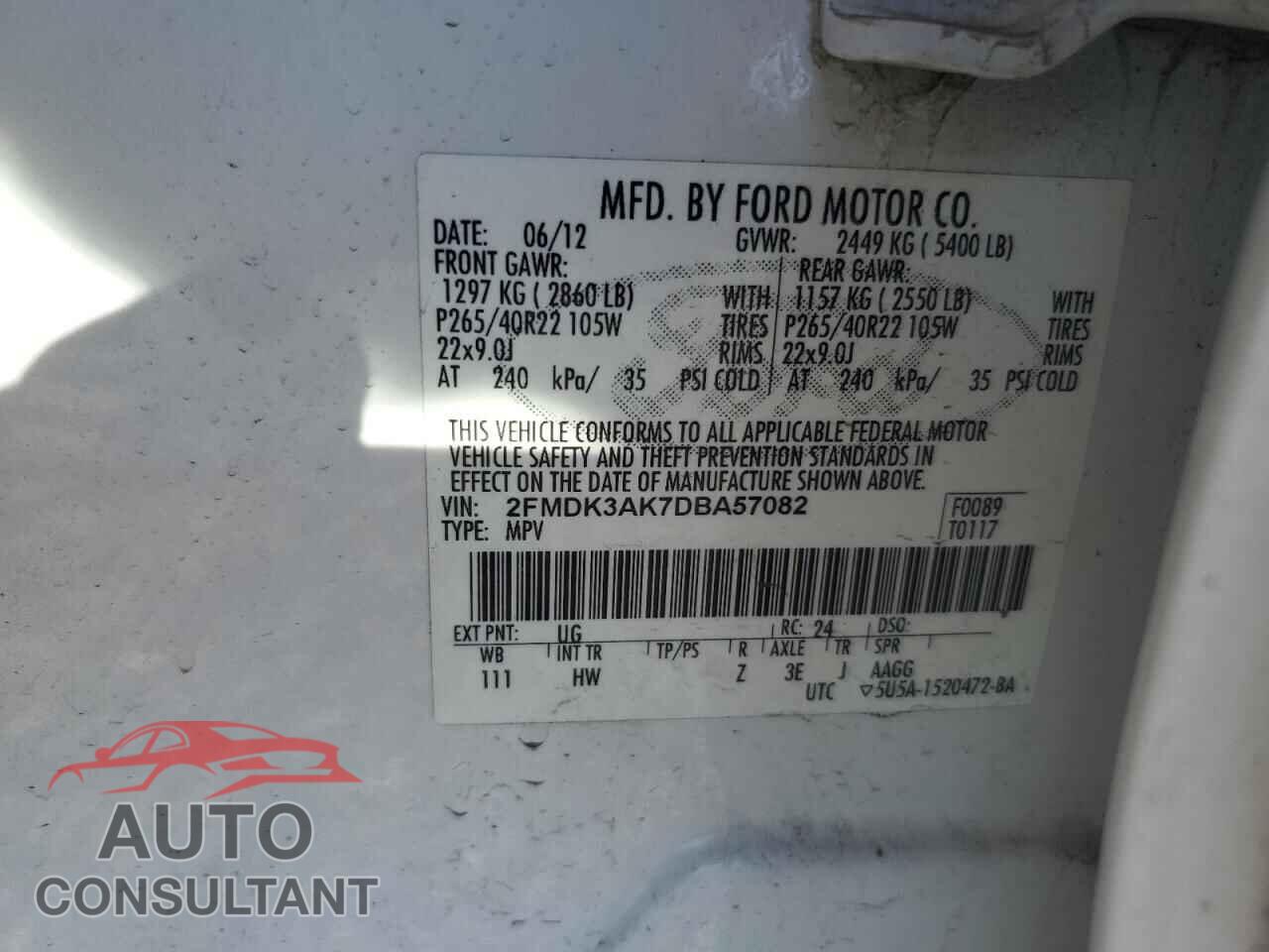 FORD EDGE 2013 - 2FMDK3AK7DBA57082