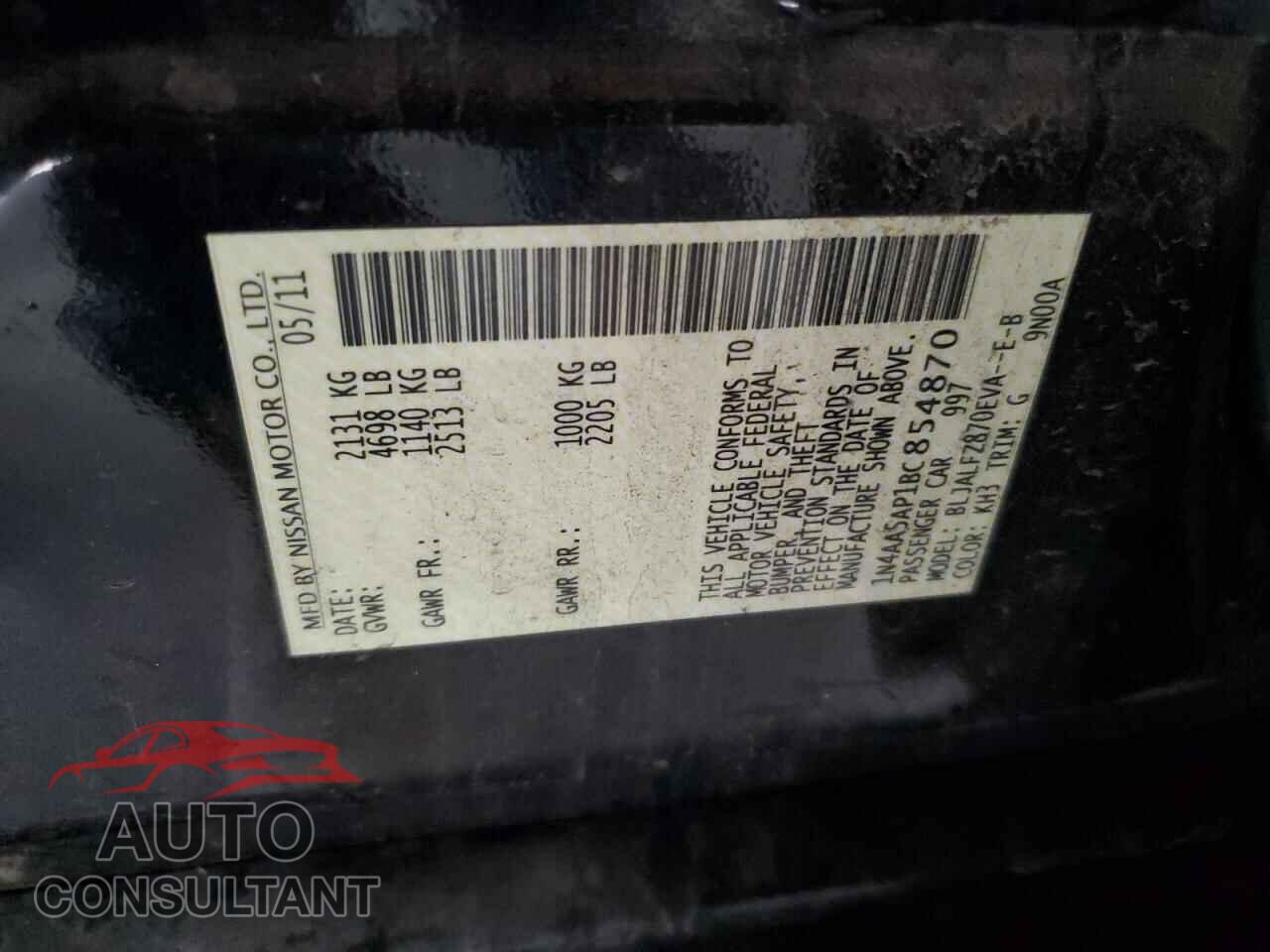 NISSAN MAXIMA 2011 - 1N4AA5AP1BC854870