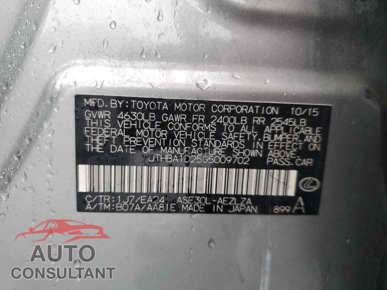 LEXUS IS 2016 - JTHBA1D25G5009702