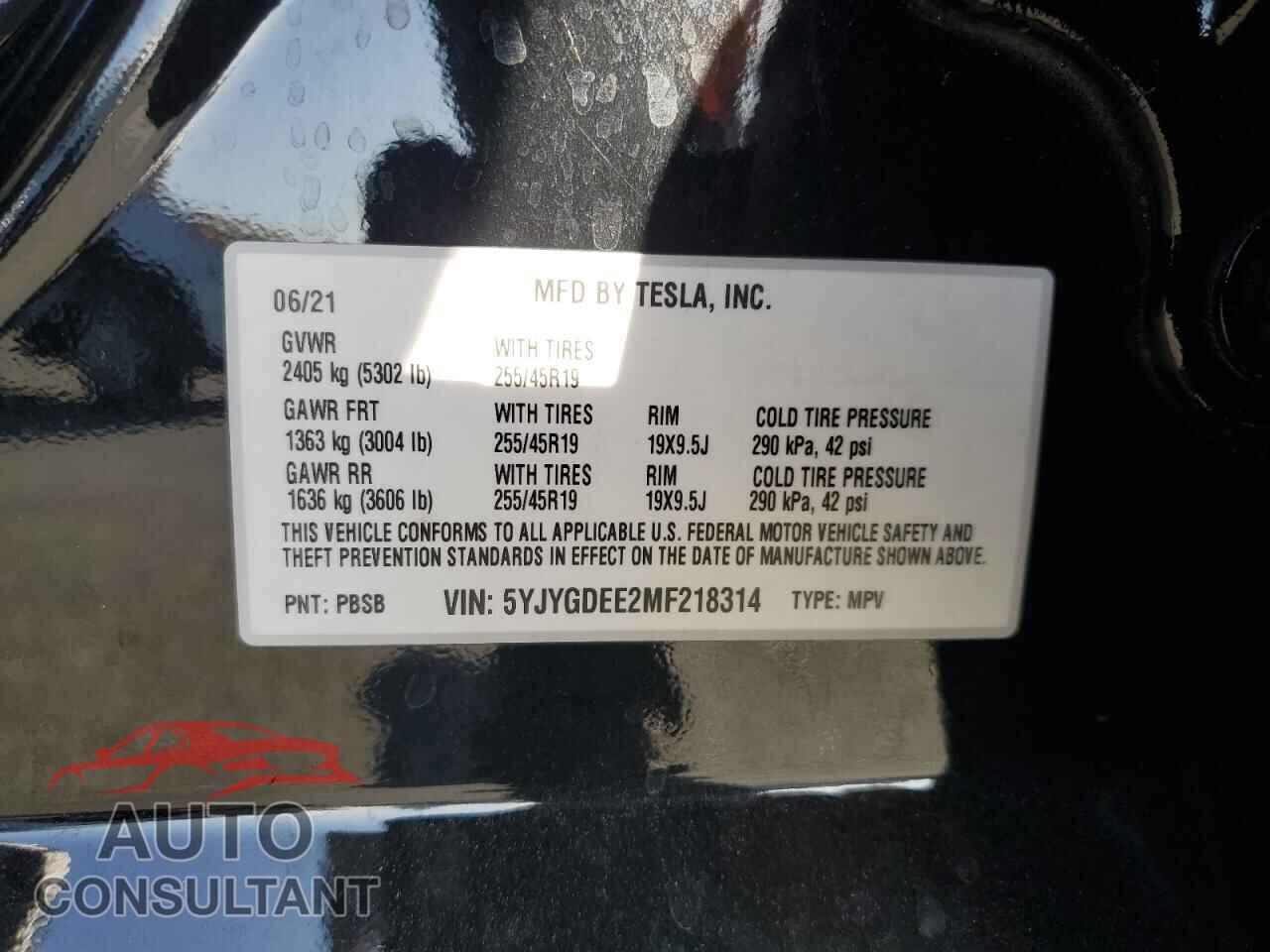 TESLA MODEL Y 2021 - 5YJYGDEE2MF218314