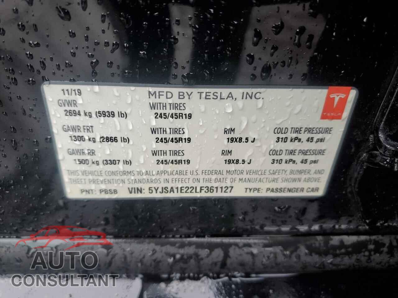 TESLA MODEL S 2020 - 5YJSA1E22LF361127