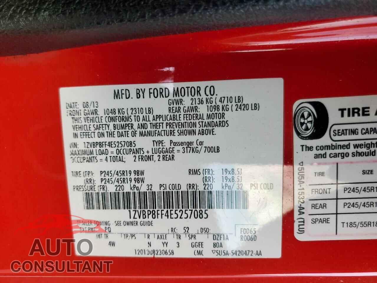FORD MUSTANG 2014 - 1ZVBP8FF4E5257085