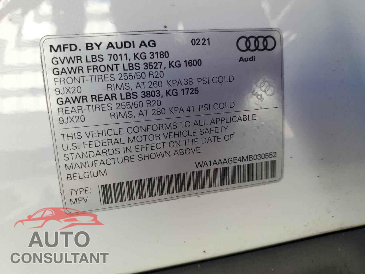 AUDI E-TRON 2021 - WA1AAAGE4MB030552