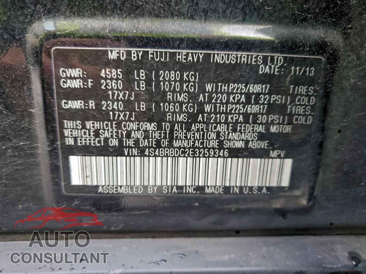SUBARU OUTBACK 2014 - 4S4BRBDC2E3259346